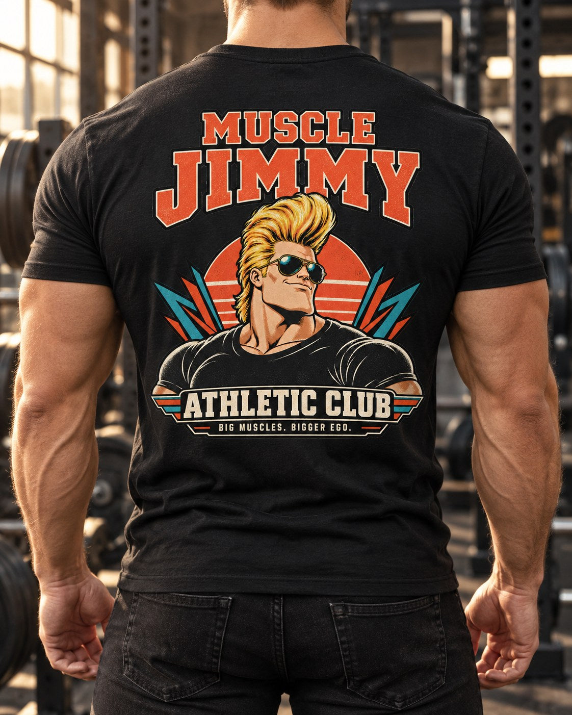 The large retro Athletic Club design on the back of a black tee